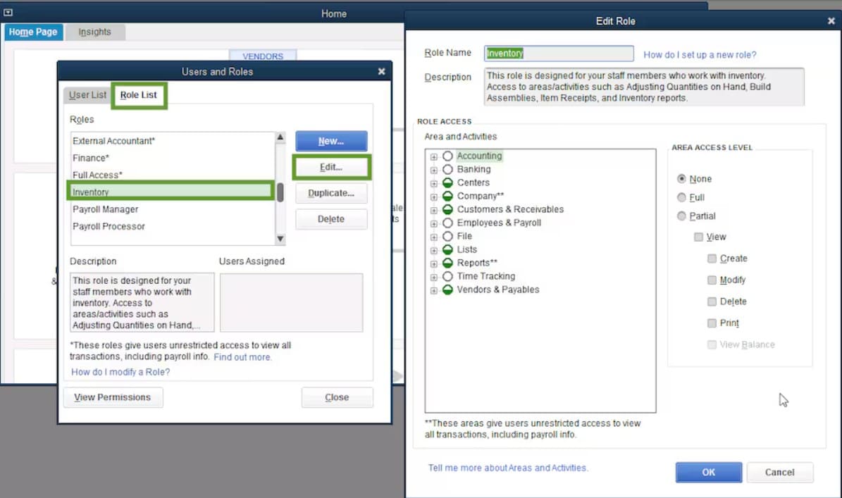 Assign Roles - QuickBooks