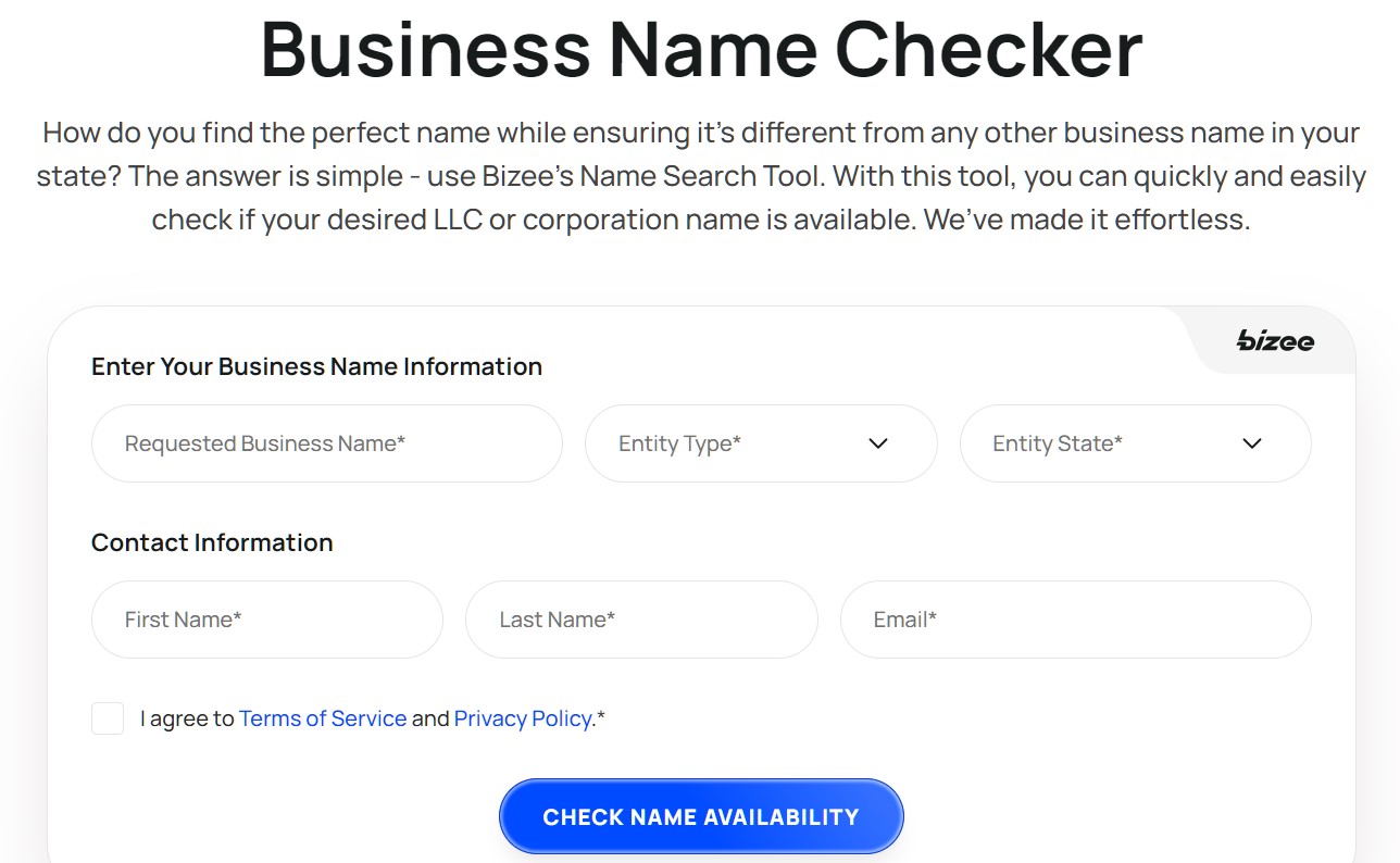 Bizee name checker