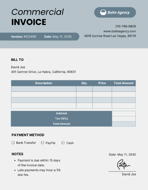 Commercial invoice