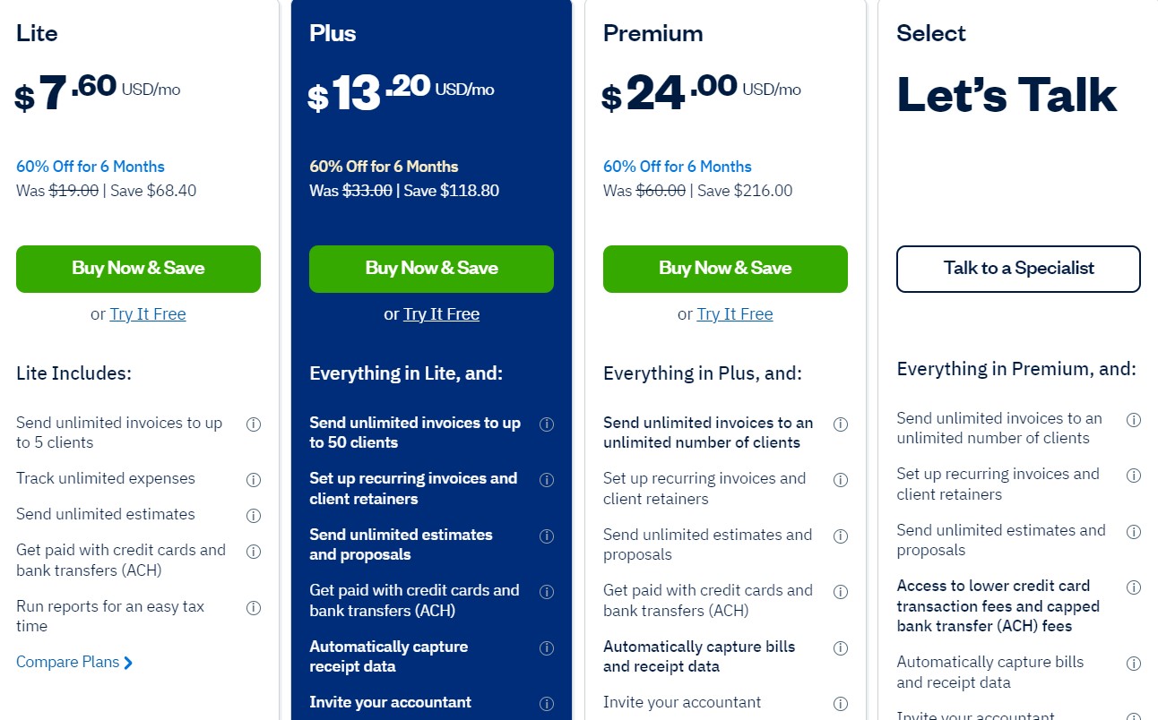 FreshBooks pricing