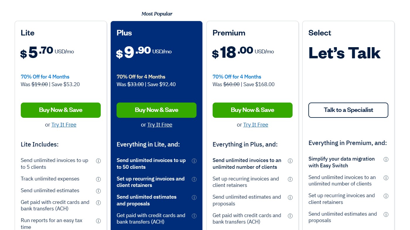 Freshbooks Pricing