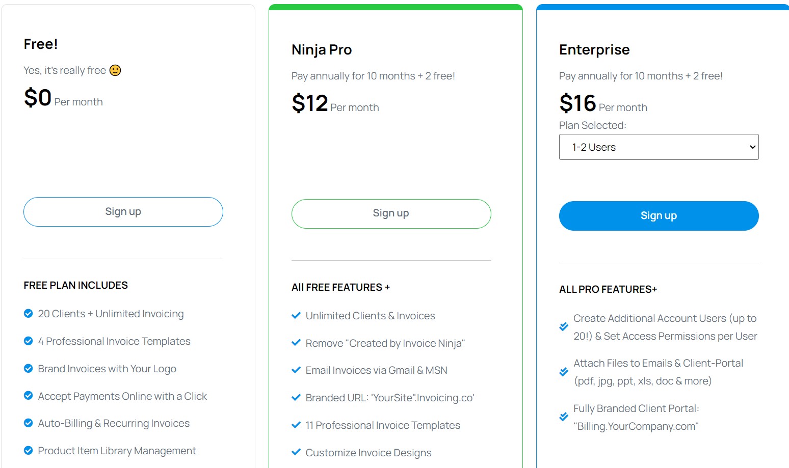 Invoice Ninja pricing