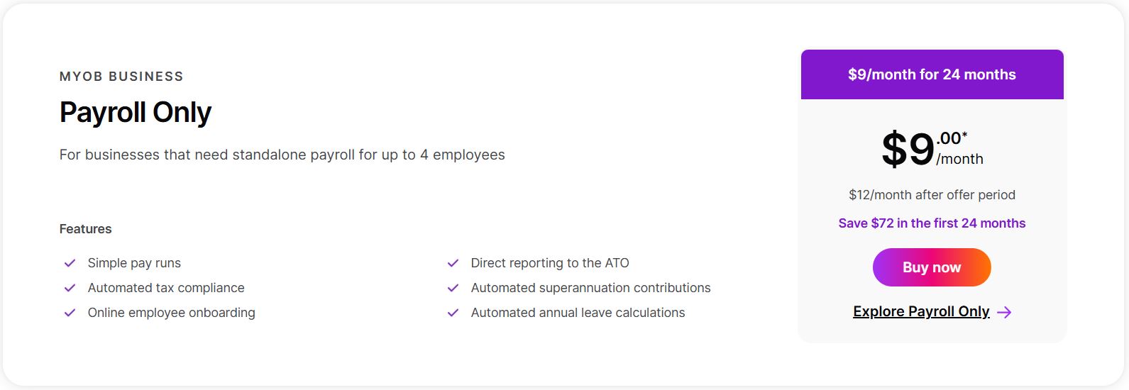 MYOB payroll pricing