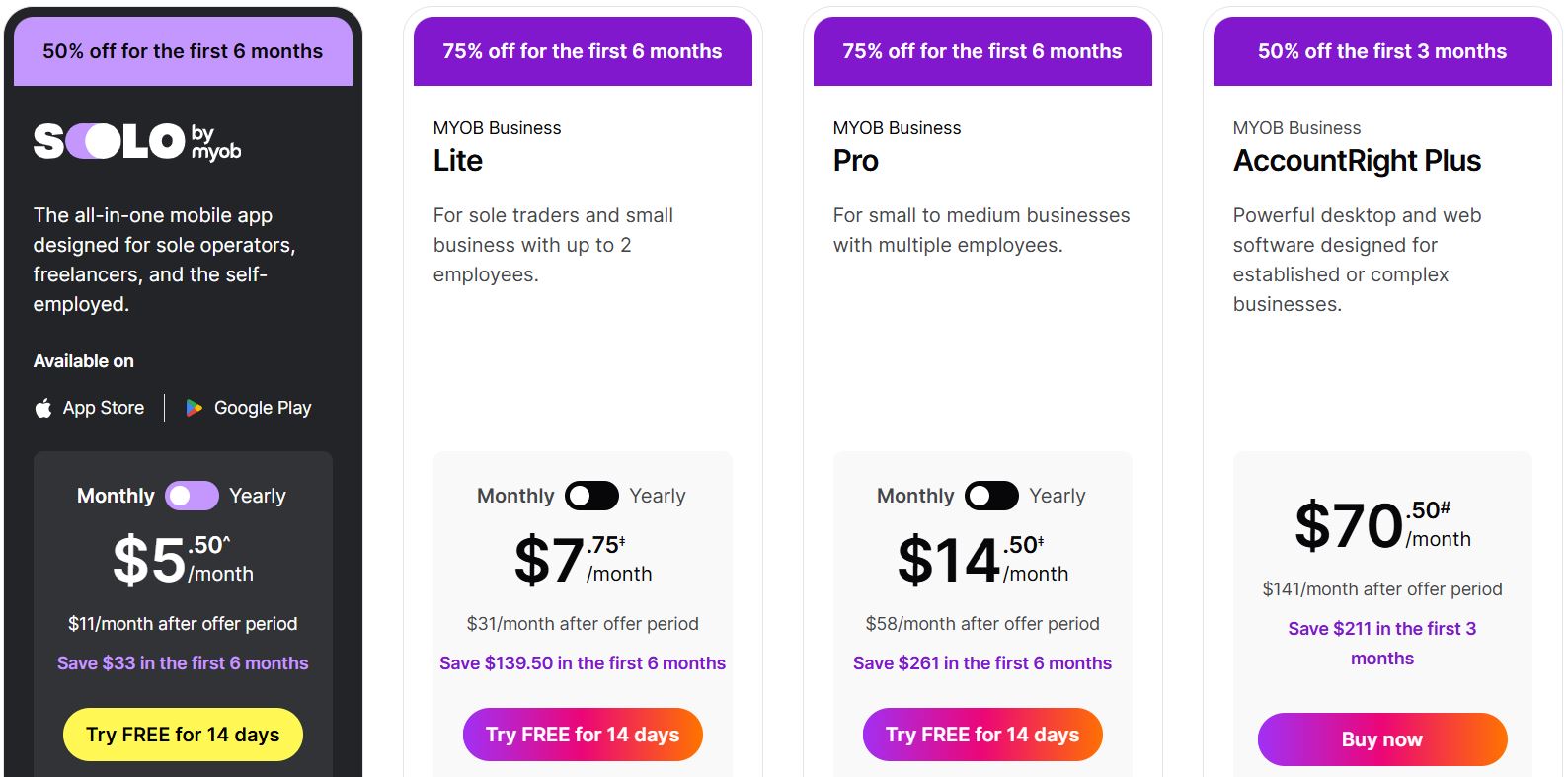 MYOB pricing image