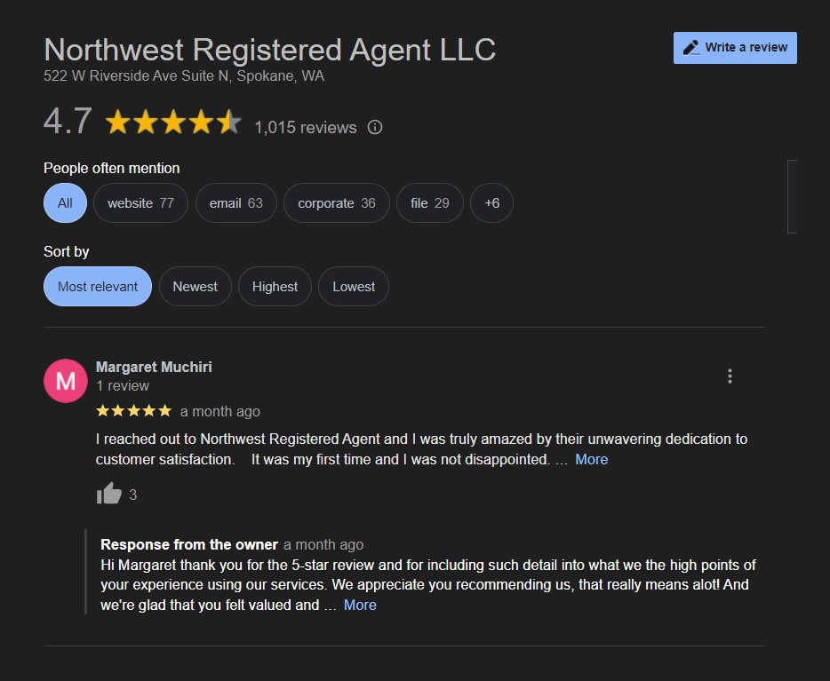 Northwest Registered Agent rating