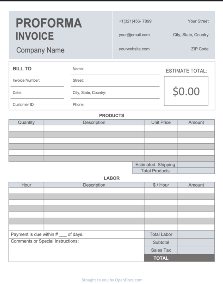 Proforma invoice