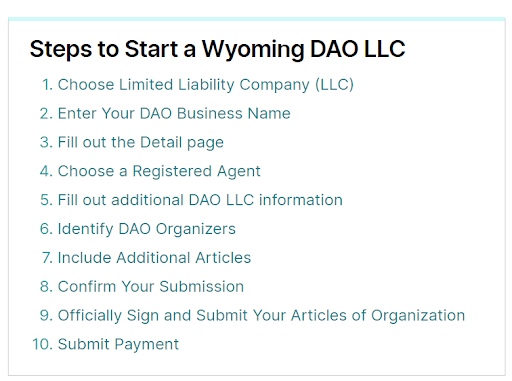 Steps to start a wyoming DAO ZB