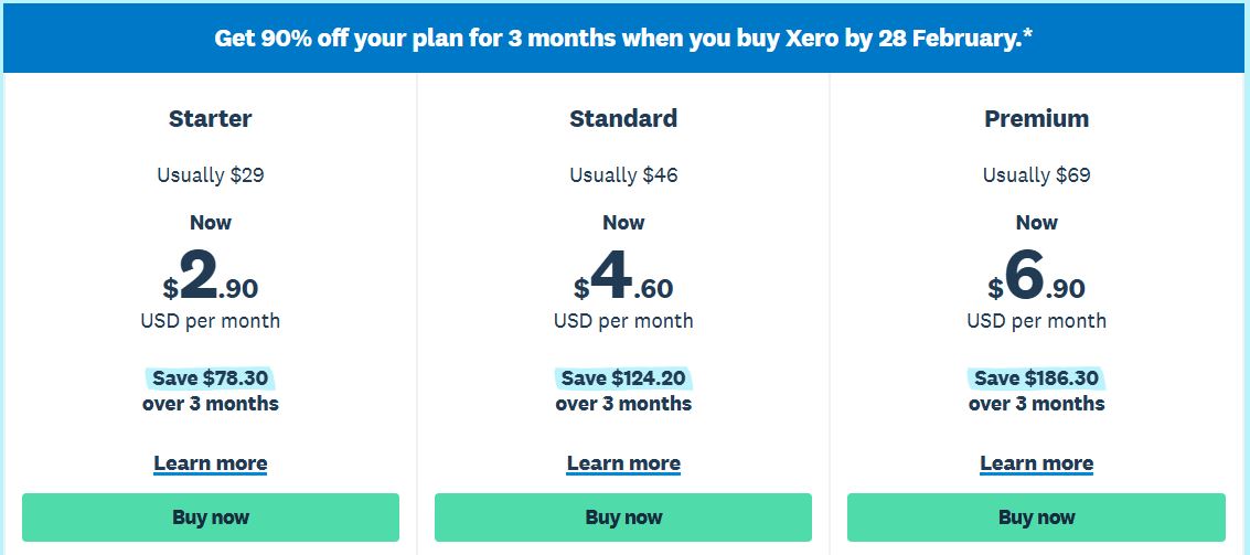 Xero pricing