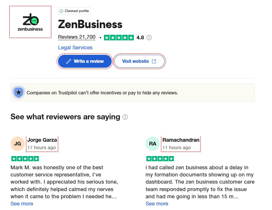 Zenbusiness rating