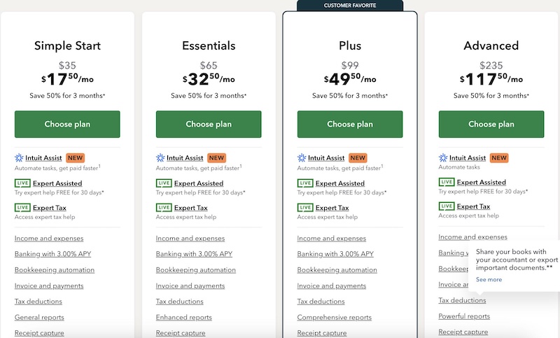 intuit quickbooks pricing